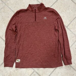Tracksmith Downeaster Merino Wool Heathered Brick Red Quarter-Zip Pullover